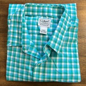 L.L. Bean Traditional Fit Green Blue Checkered Button Down Shirt Mens Large